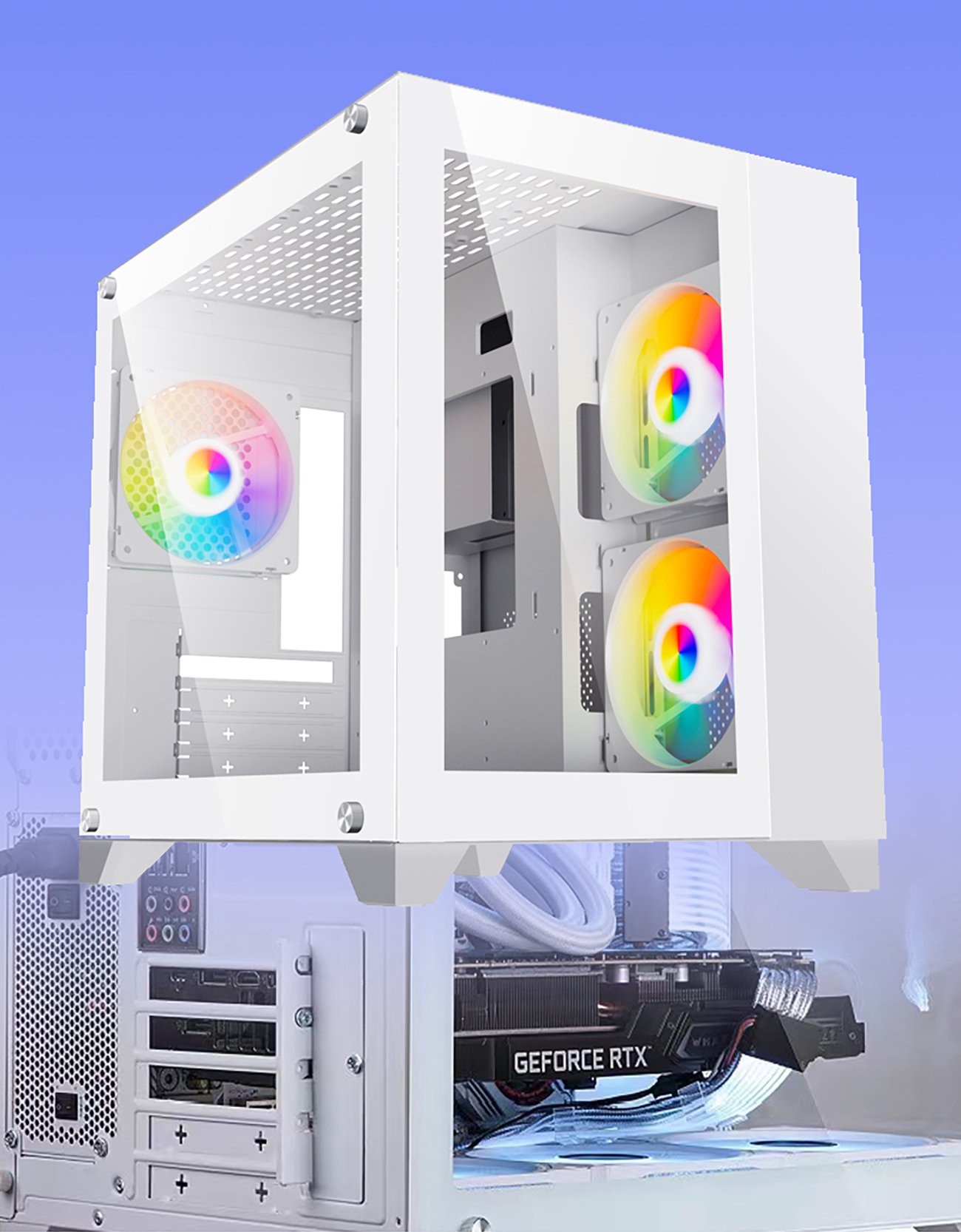 DIYPC ARGB-Q3.v2-W White USB3.0 Tempered Glass Micro ATX Gaming Computer  Case w/ Dual Tempered Glass Panel and 3 x ARGB LED Fans (Pre-Installed)